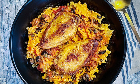 ARLEY'S CHICKEN & OLIVE, CAPER MAFALDA