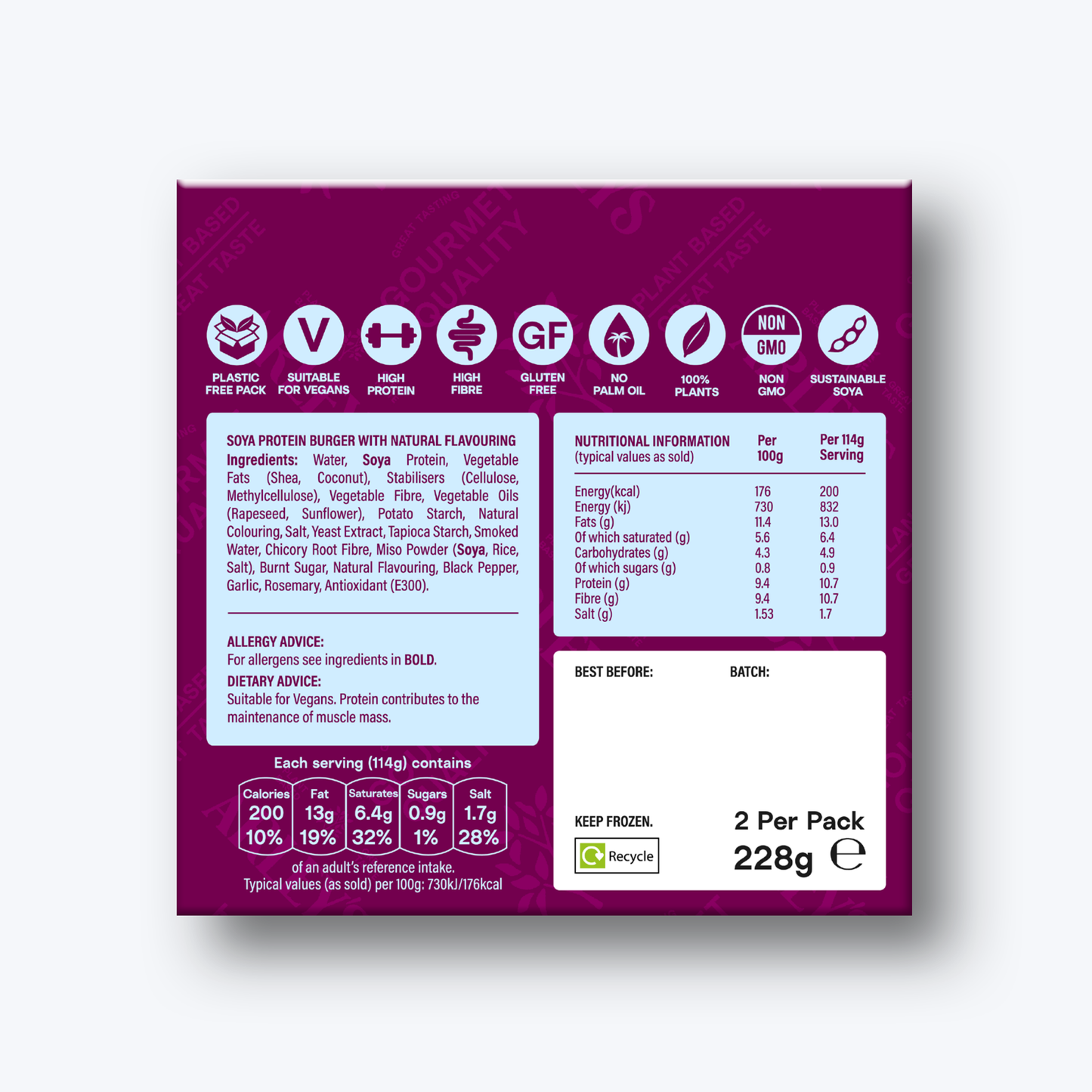 Arley's Plant Based Beef Burger 2 x 114g