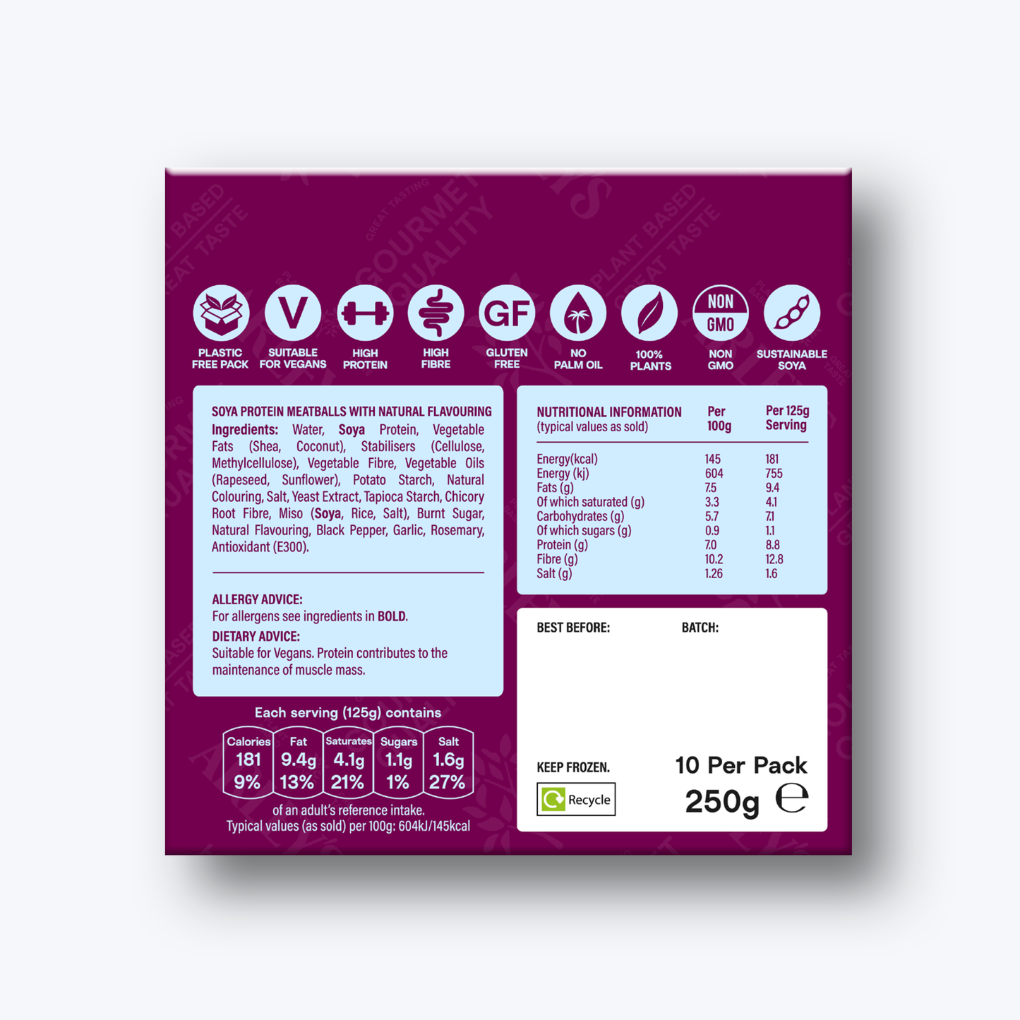 Arley's Plant Based Beef Meatballs 10 x 25g